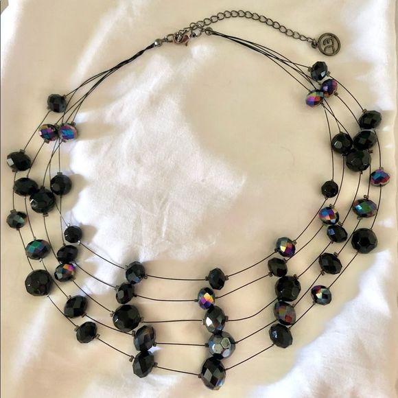 Floating bead faceted dichroic 5 strand, black, necklace EL - Picture 3 of 7